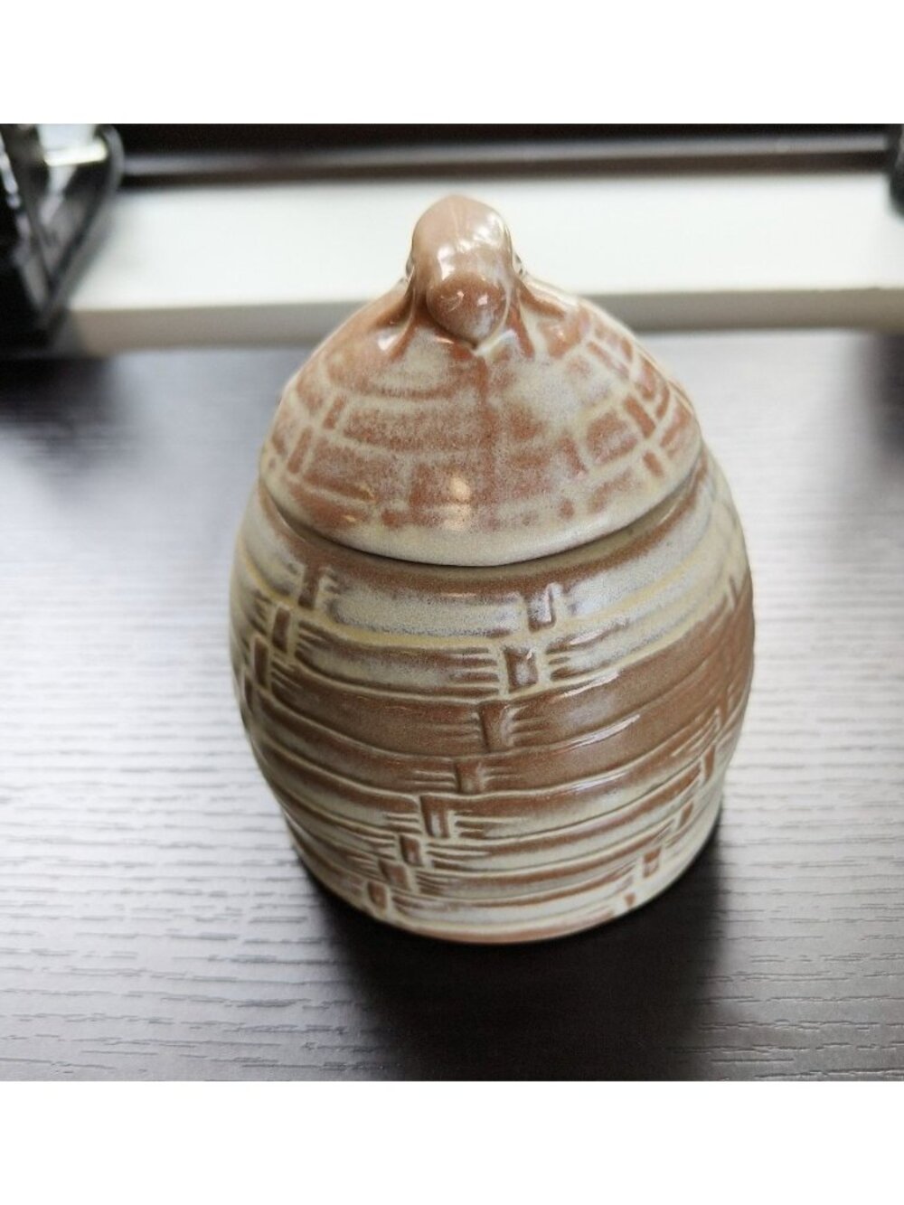 Vintage Frankoma Pottery Desert Gold Lidded Beehive Honey Pot #803